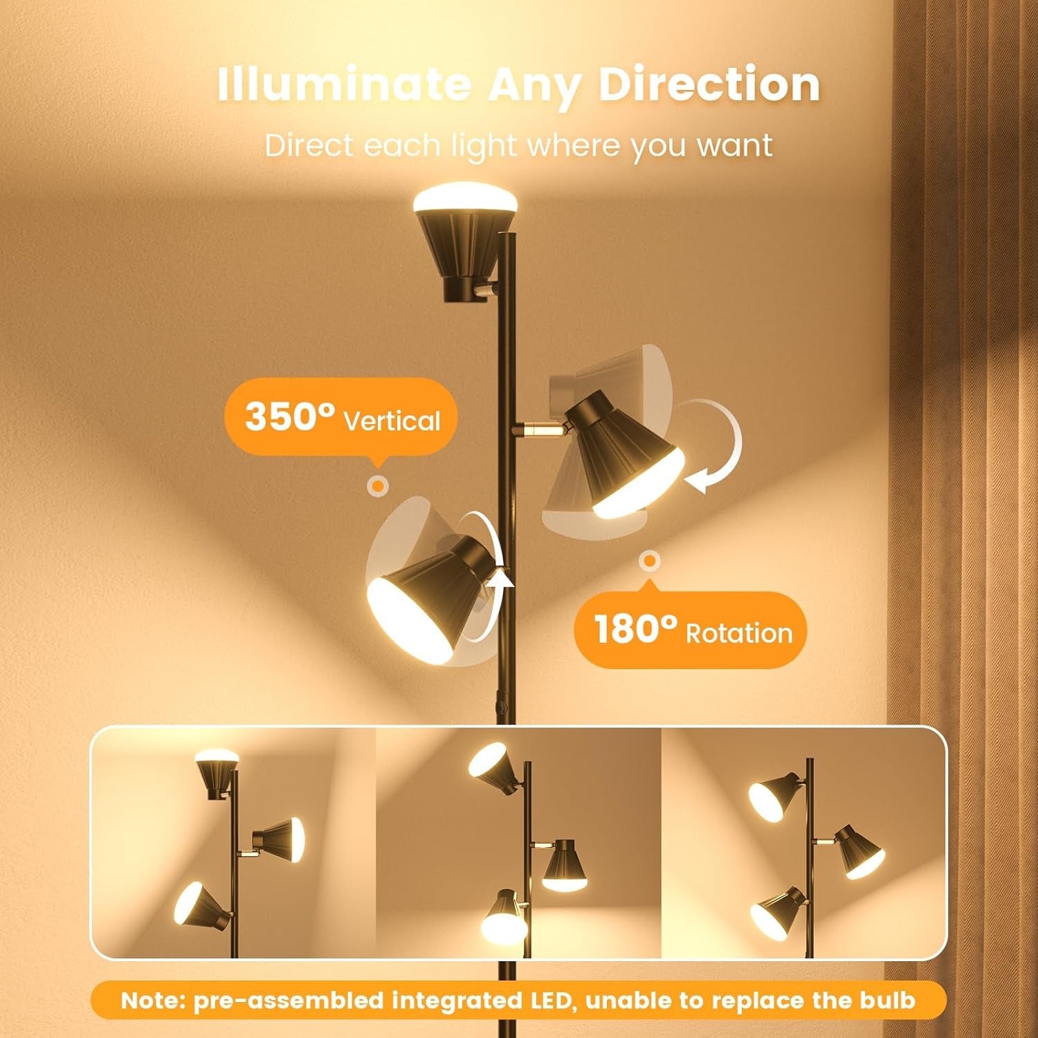 36W LED Tree Standing Floor Lamp With Remote Dimmable