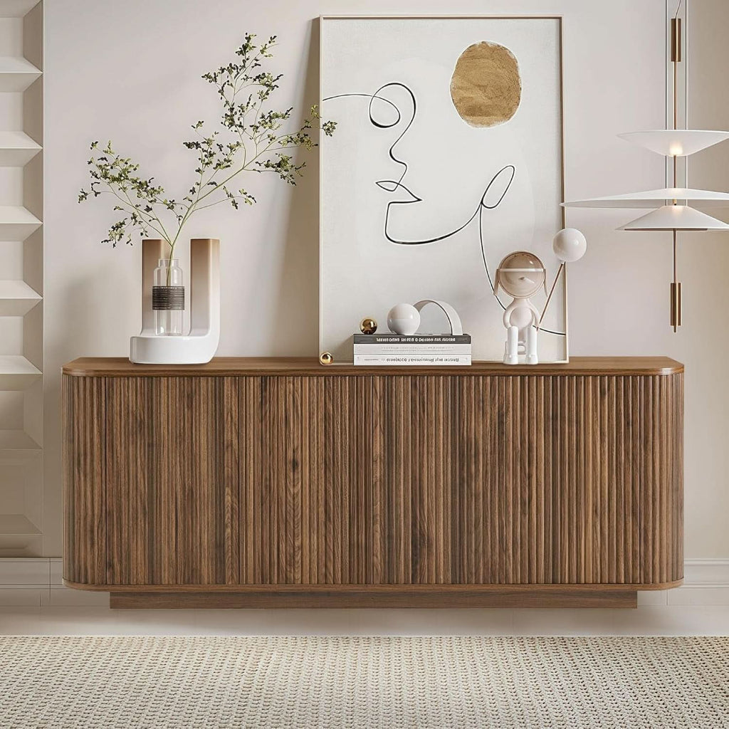 64 Inch Walnut Contemporary Buffet Sideboard Cabinet-2