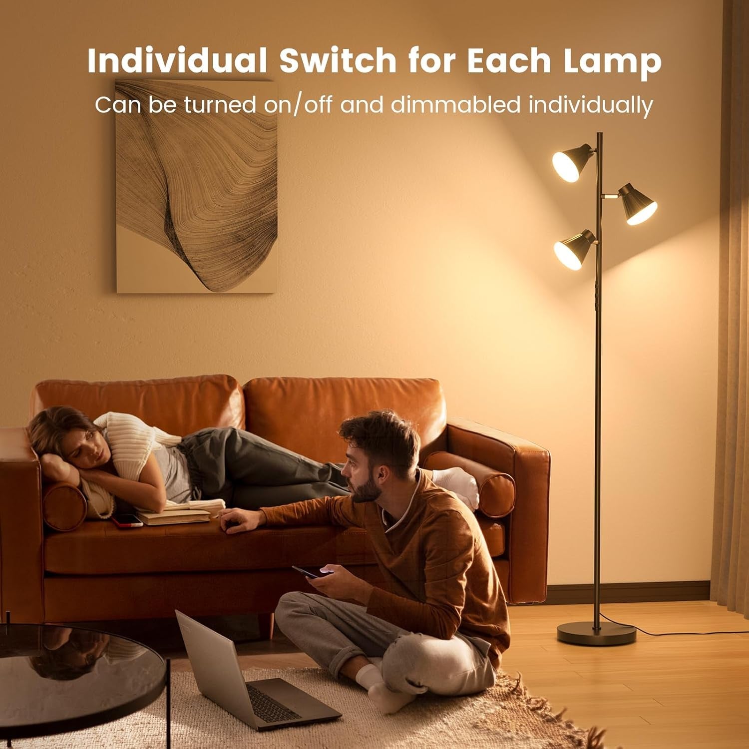 36W LED Tree Standing Floor Lamp With Remote Dimmable