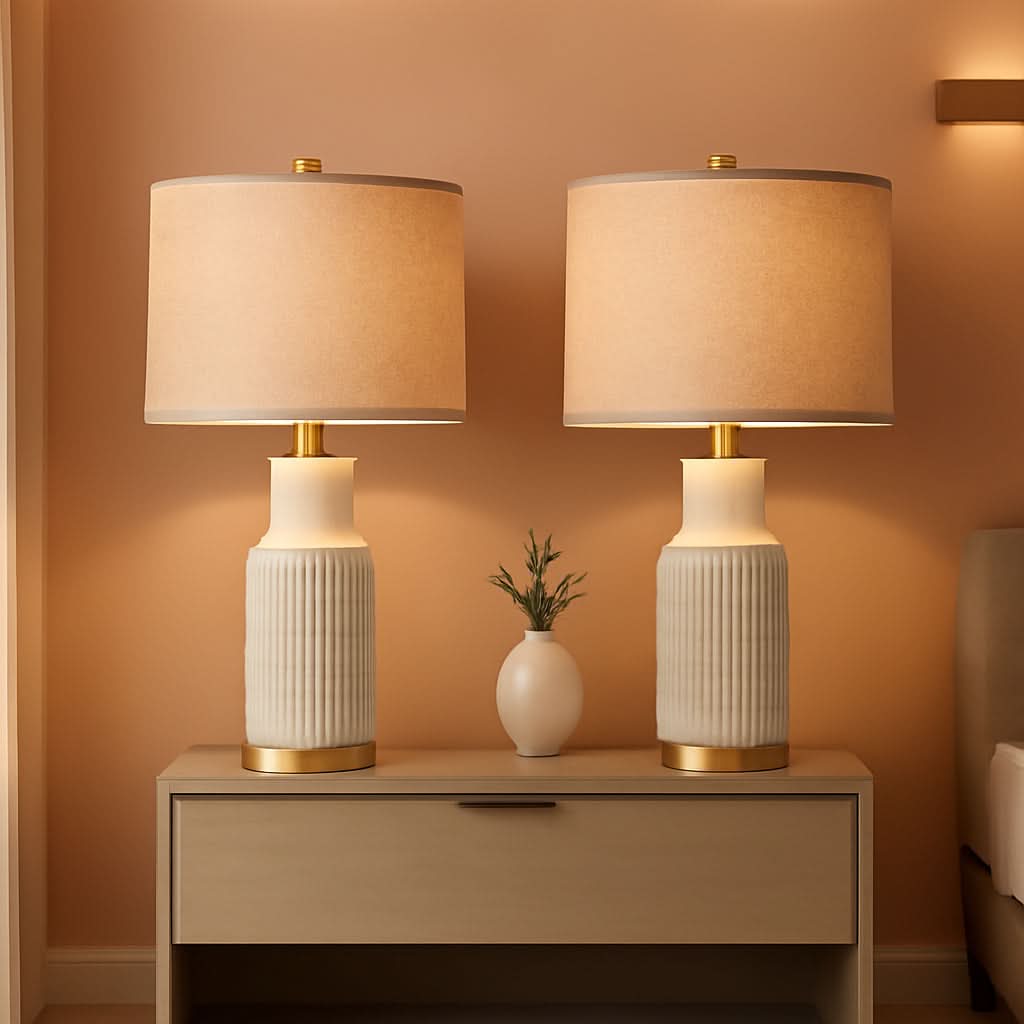 25-Inch White Washed Ceramic Contemporary Table Lamps-0