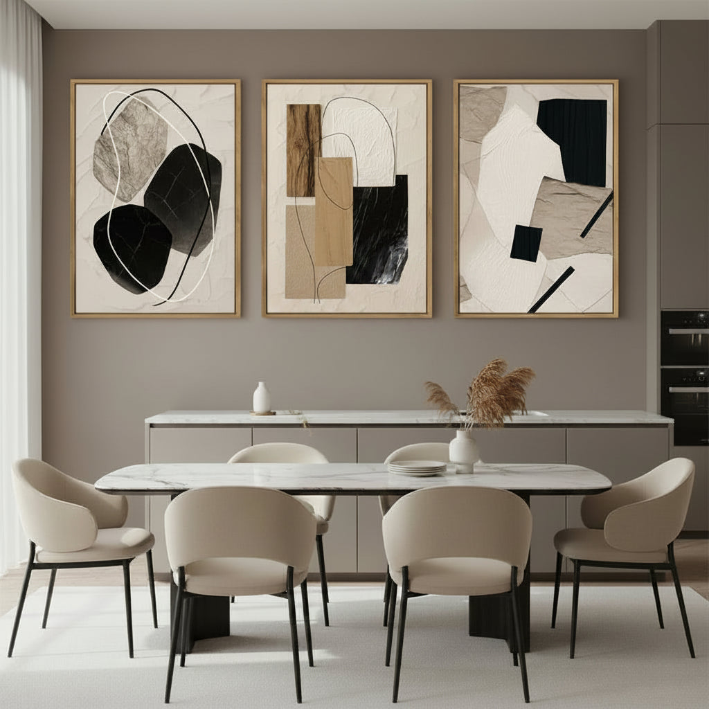 Framed Abstract Canvas Wall Art 36x24 Neutral Palette-3