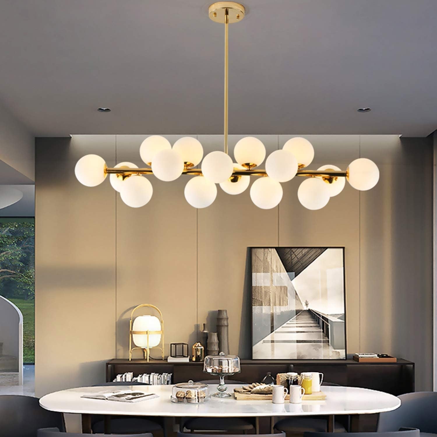 Gold Mid Century Modern Rectangle Chandelier Light