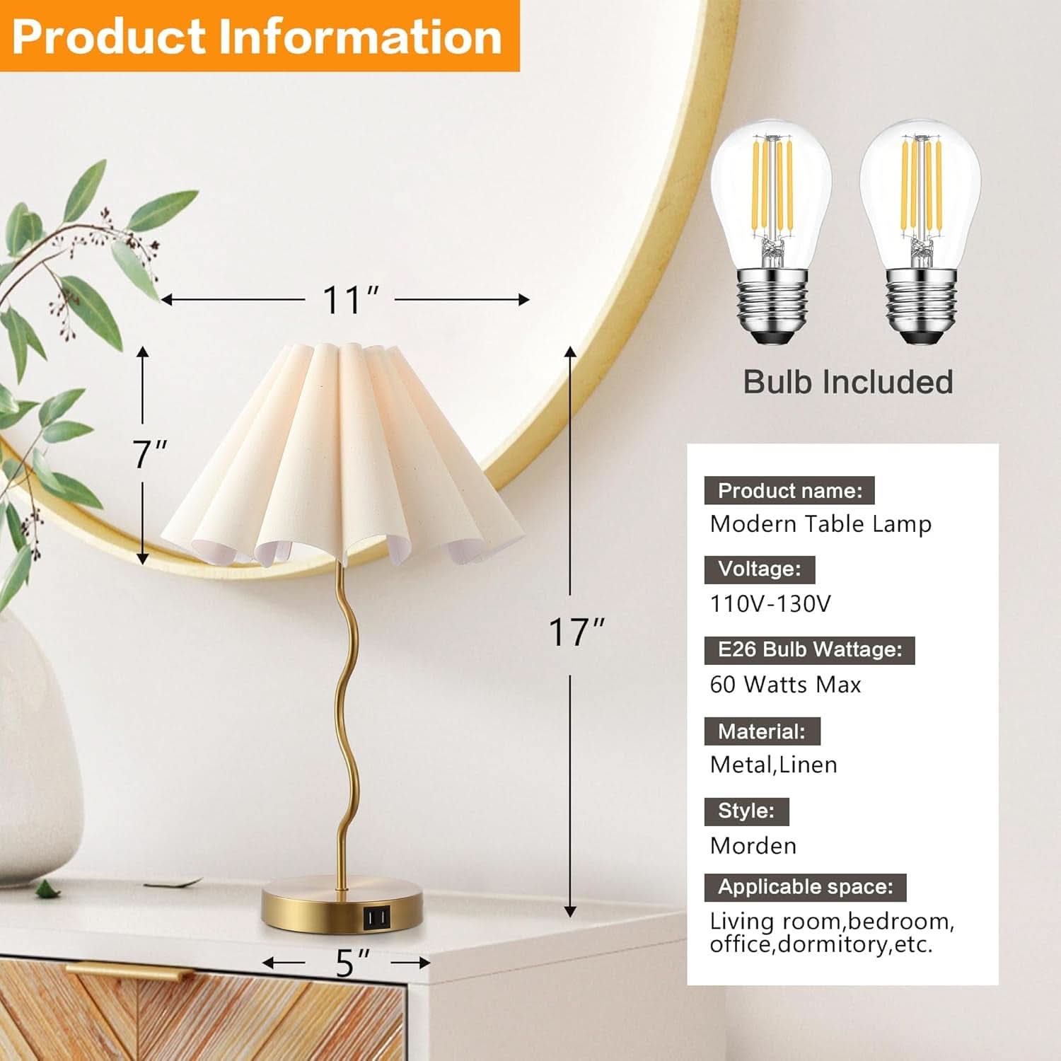 Pleated Linen Table Lamp Modern Bedside Illumination