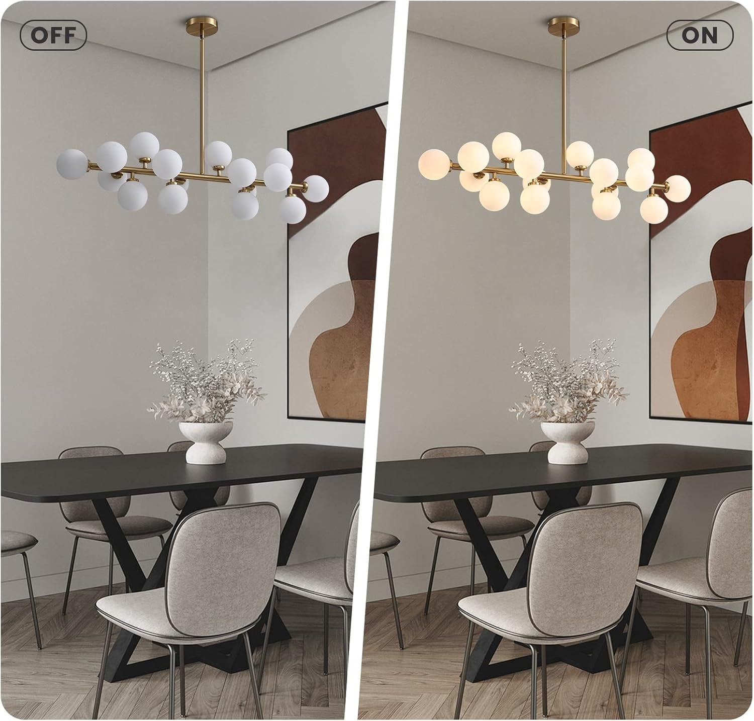 Gold Mid Century Modern Rectangle Chandelier Light