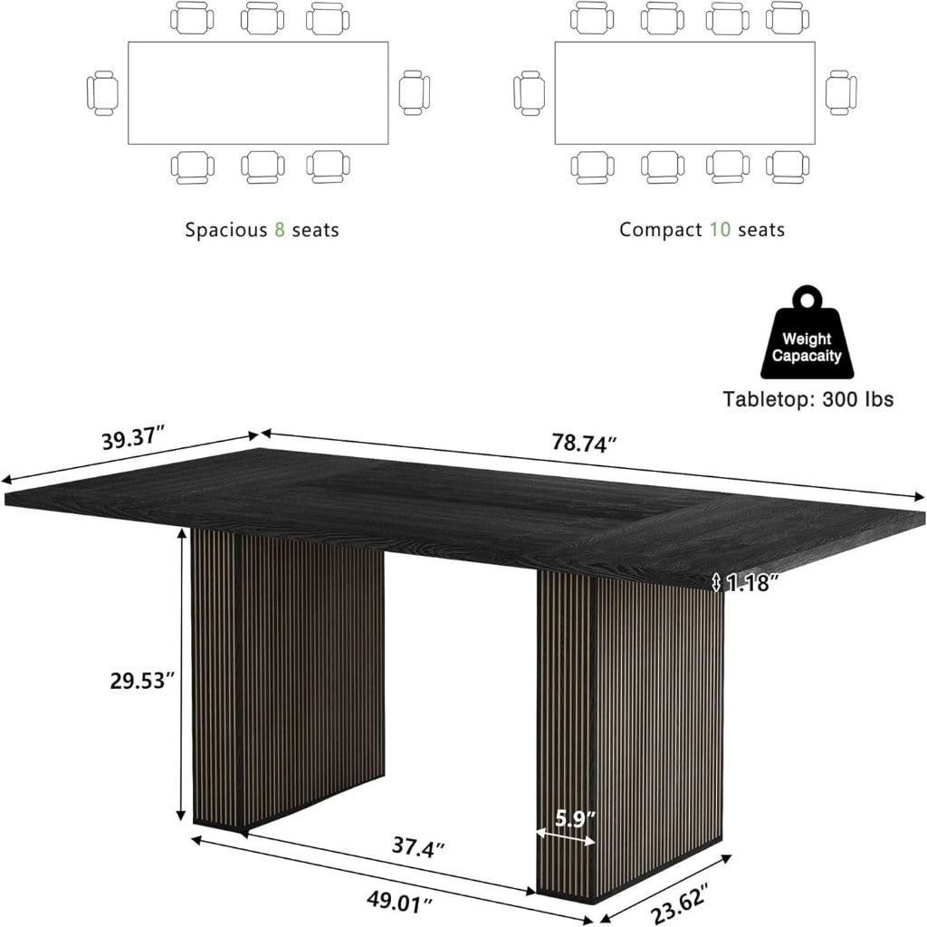 Dining Table 78 Inch Black Rectangular Farmhouse Kitchen-1