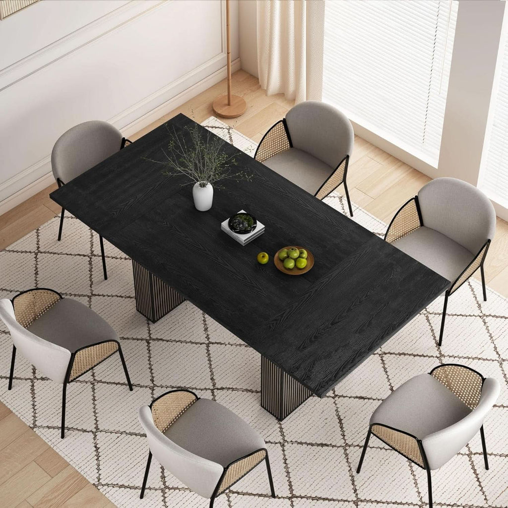 Dining Table 78 Inch Black Rectangular Farmhouse Kitchen-2