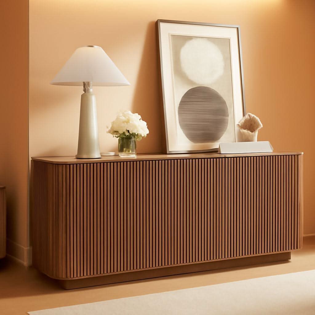 64 Inch Walnut Contemporary Buffet Sideboard Cabinet-0