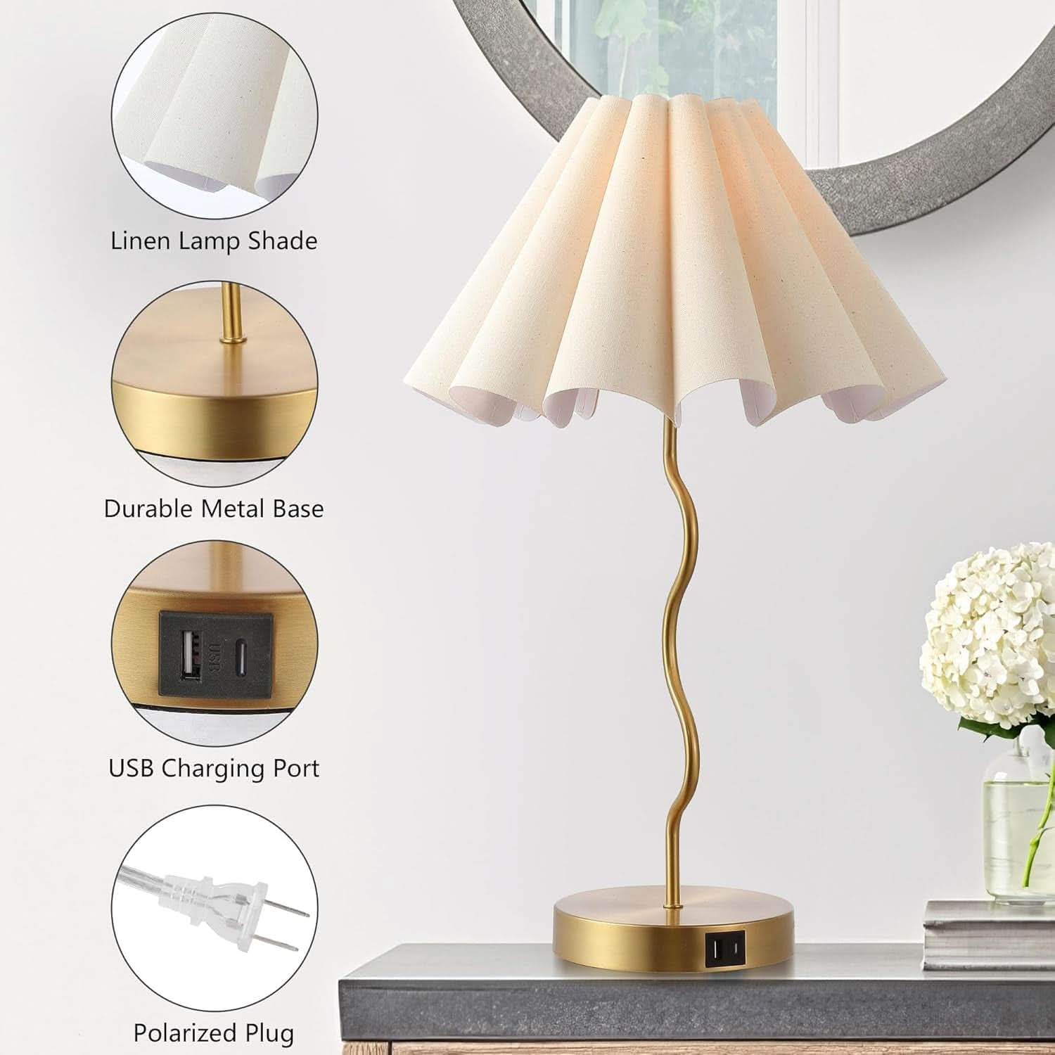 Pleated Linen Table Lamp Modern Bedside Illumination