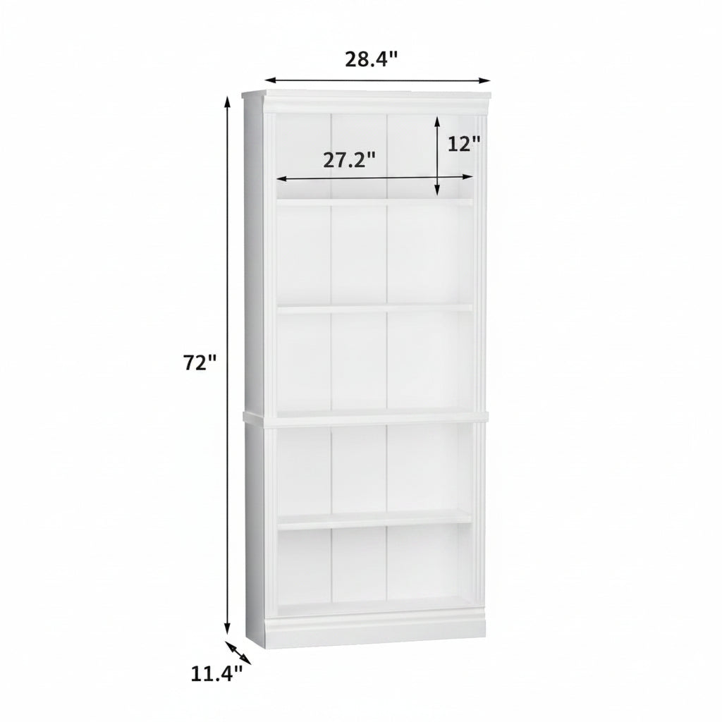 5-Shelf Bookcase Wooden Standing Rack White Living Room-1