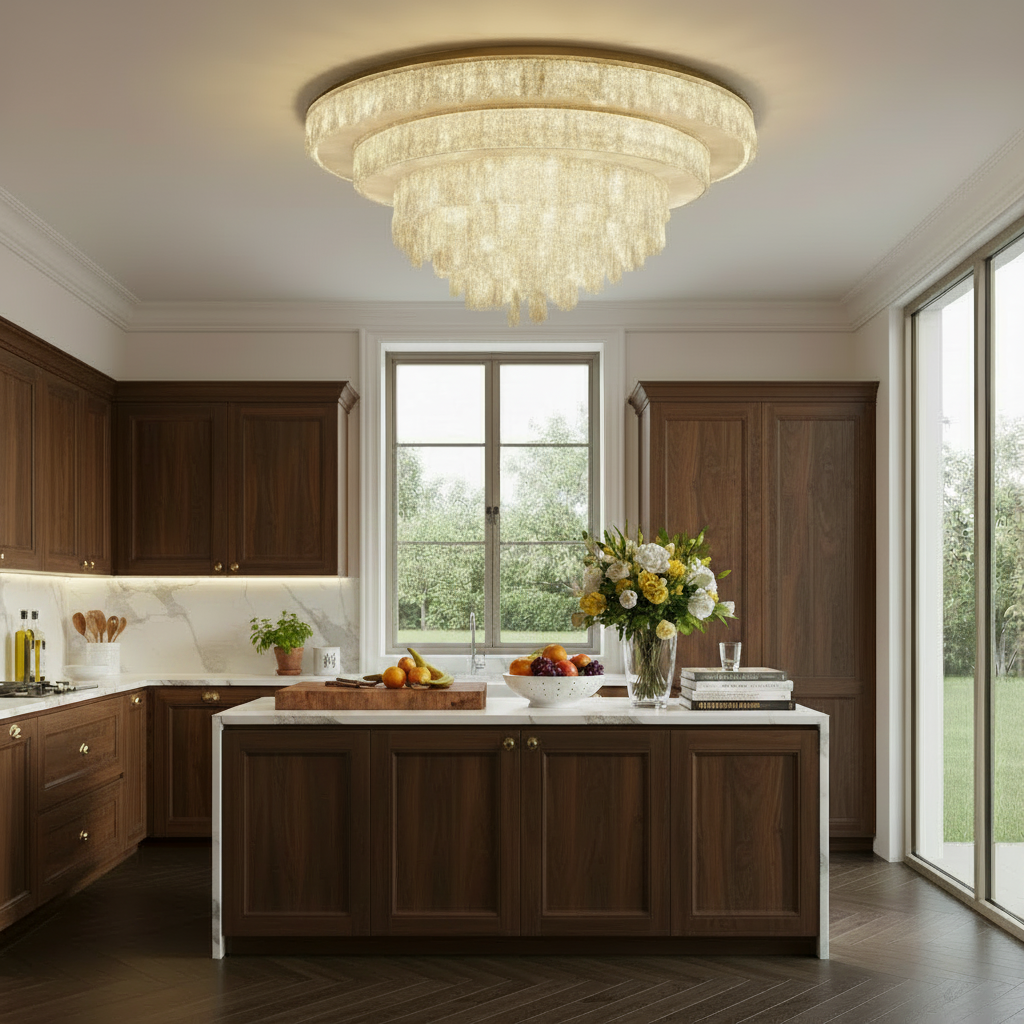 Luxury crystal flush mount chandelier with elegant modern design