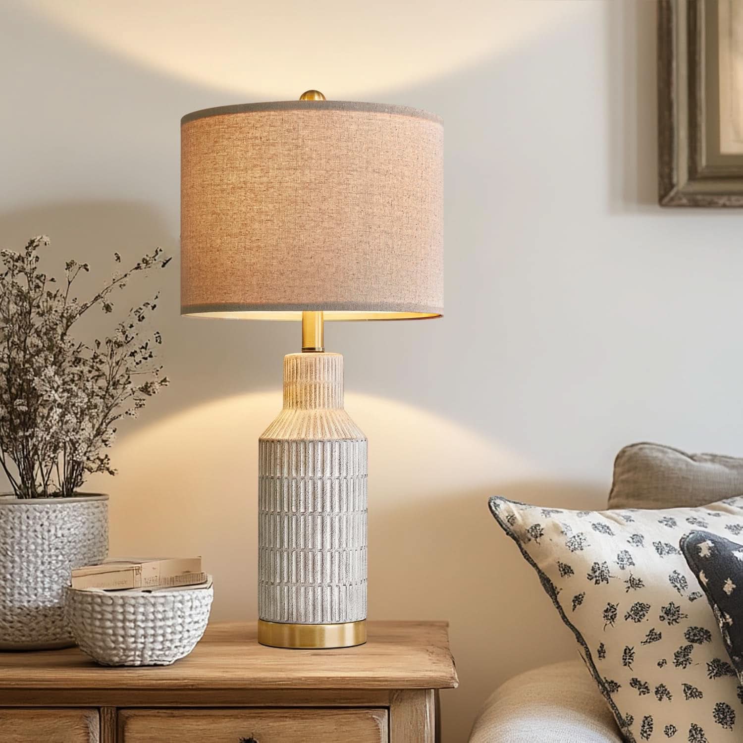 25-Inch White Washed Ceramic Contemporary Table Lamps-1