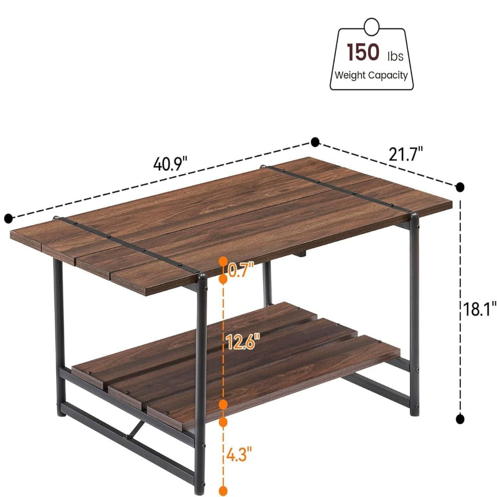 Two Tier Walnut Coffee Table Industrial Living Room-1