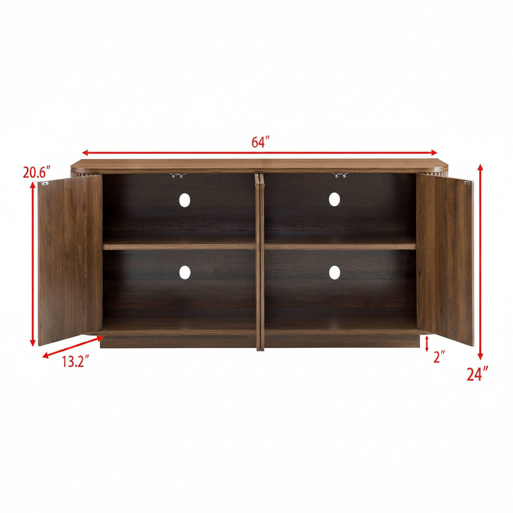 64 Inch Walnut Contemporary Buffet Sideboard Cabinet-1