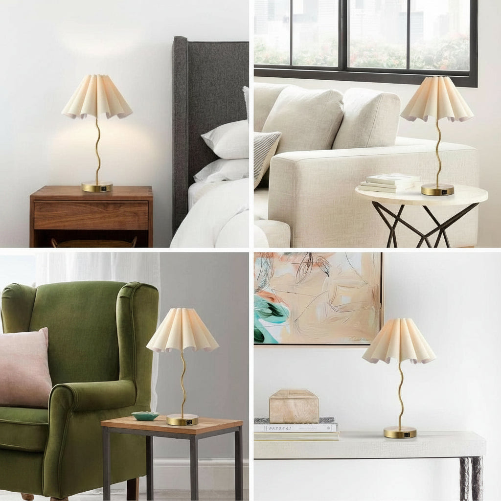 Pleated Linen Table Lamp Modern Bedside Illumination-4