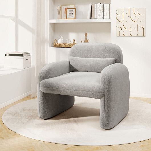 Modern Accent Chair with Waist Pillow and Armrests for Living Room Bedroom-Beige