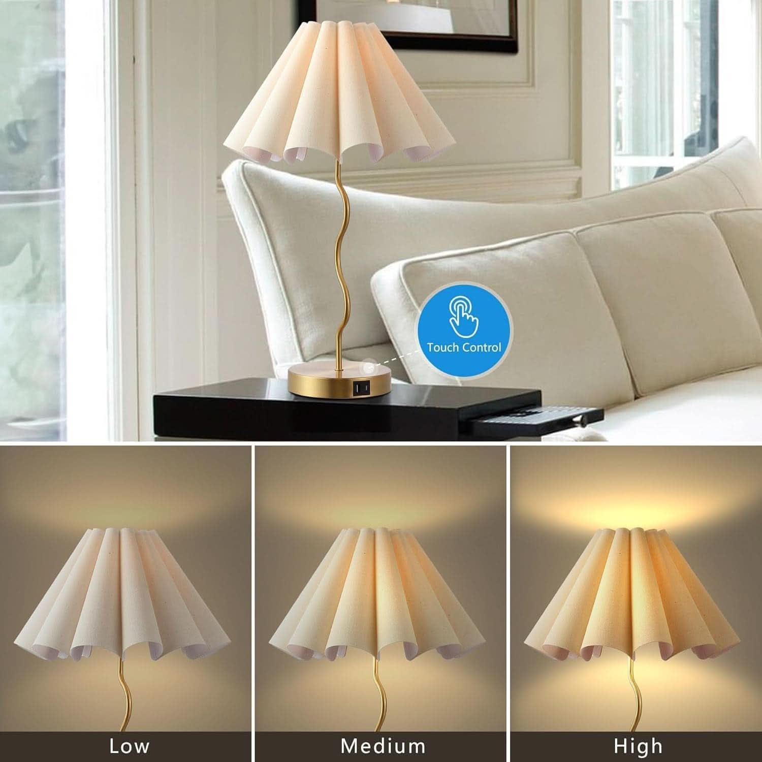 Pleated Linen Table Lamp Modern Bedside Illumination