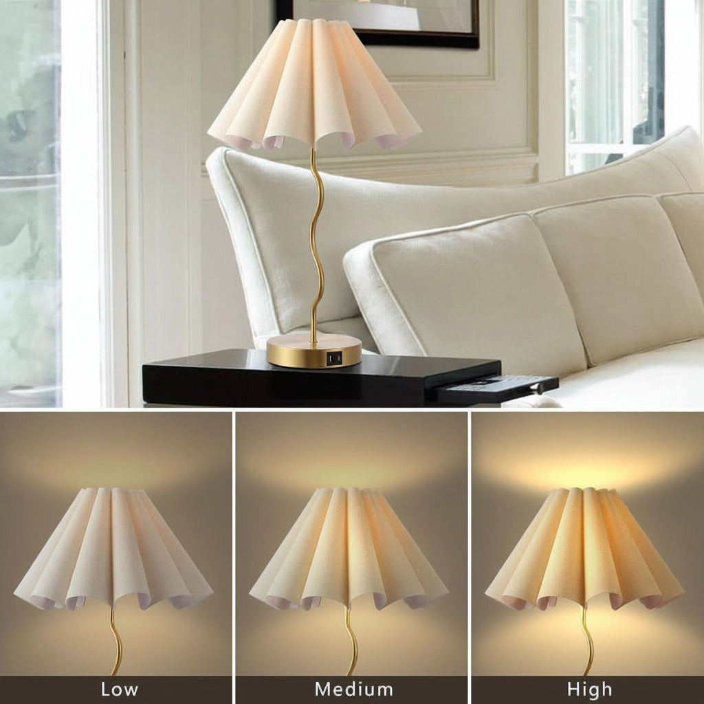 Pleated Linen Table Lamp Modern Bedside Illumination-2