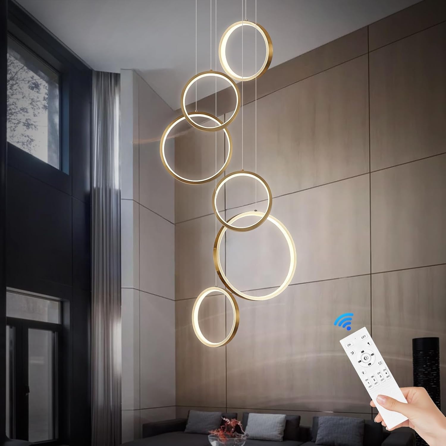 Gold Modern LED Chandelier Dimmable Pendant Luminaire
