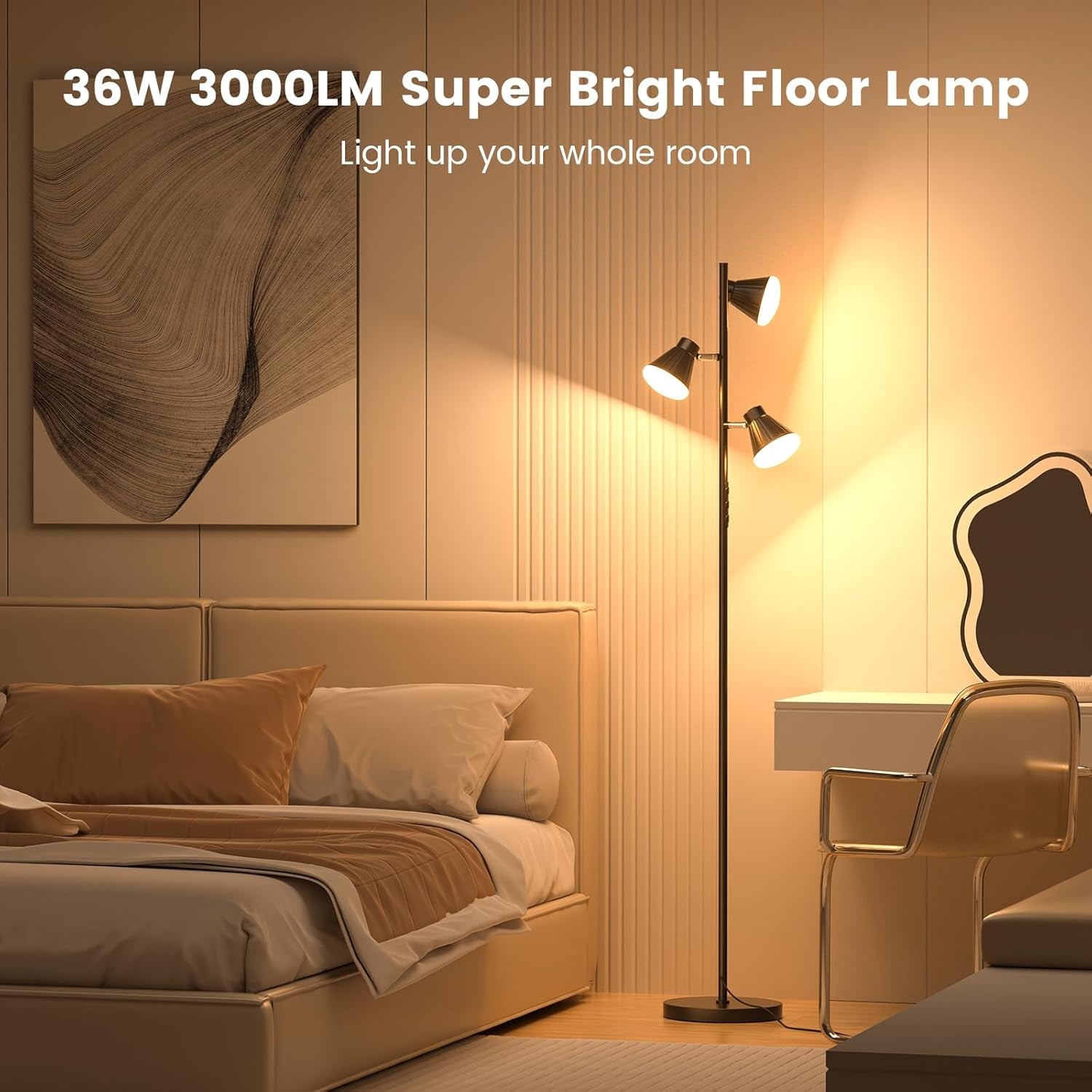36W LED Tree Standing Floor Lamp With Remote Dimmable