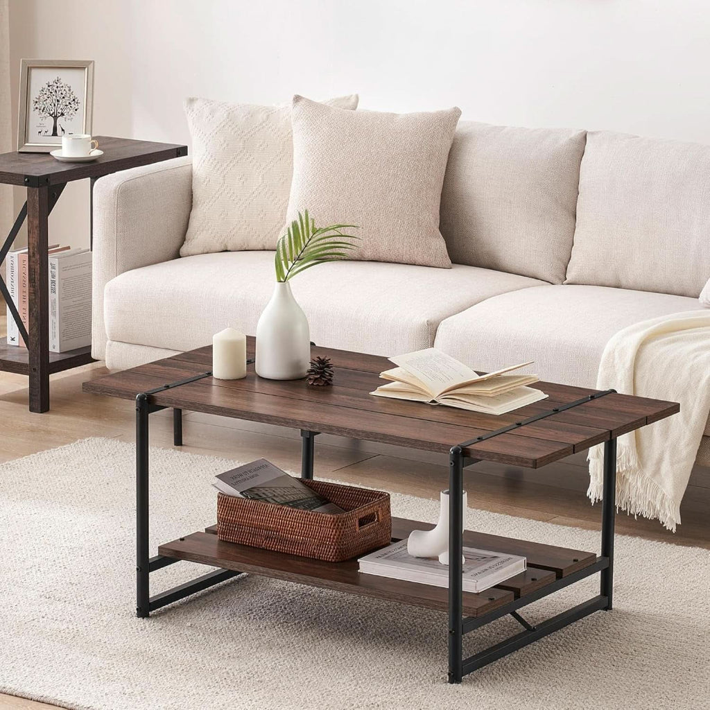 Two Tier Walnut Coffee Table Industrial Living Room-2