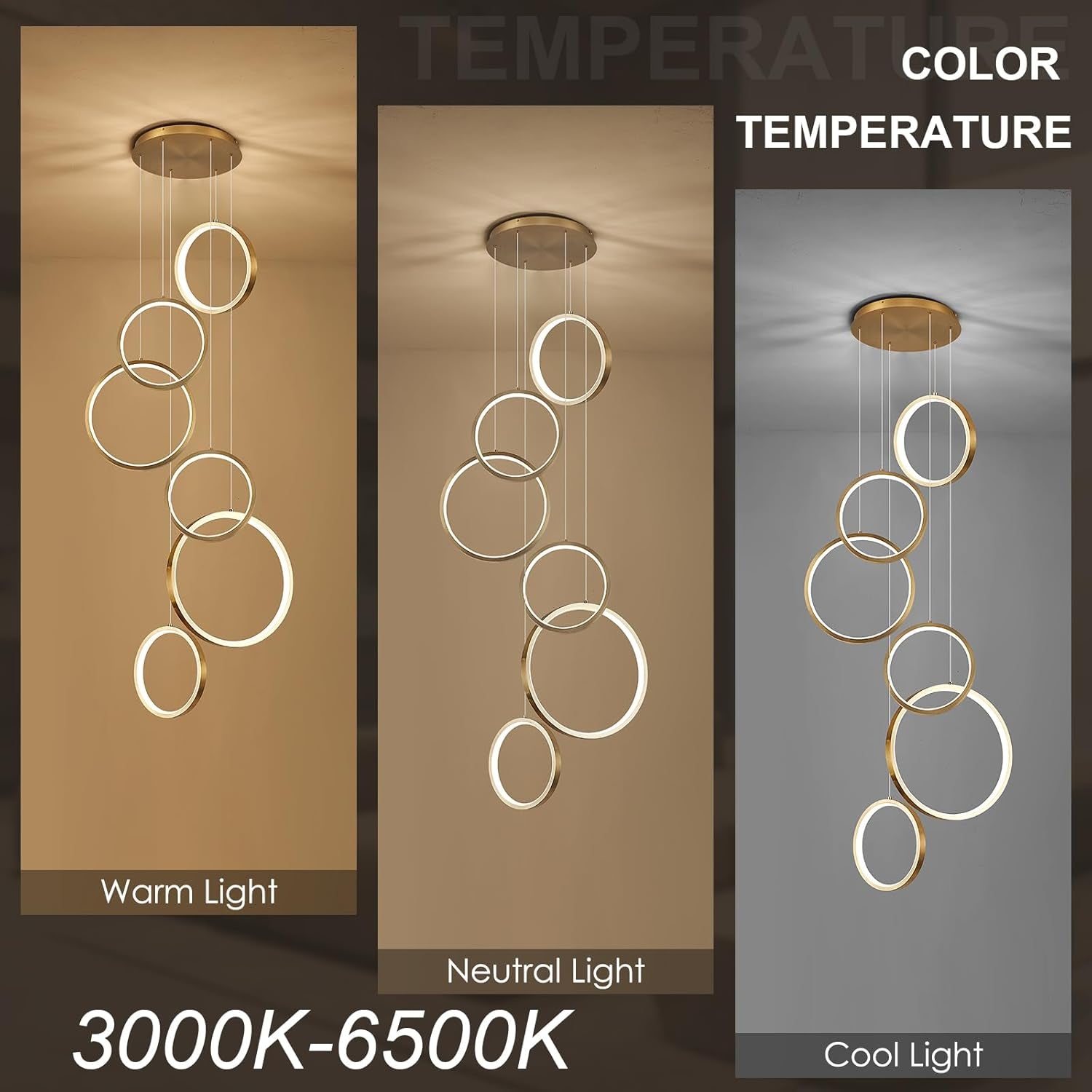 Gold Modern LED Chandelier Dimmable Pendant Luminaire