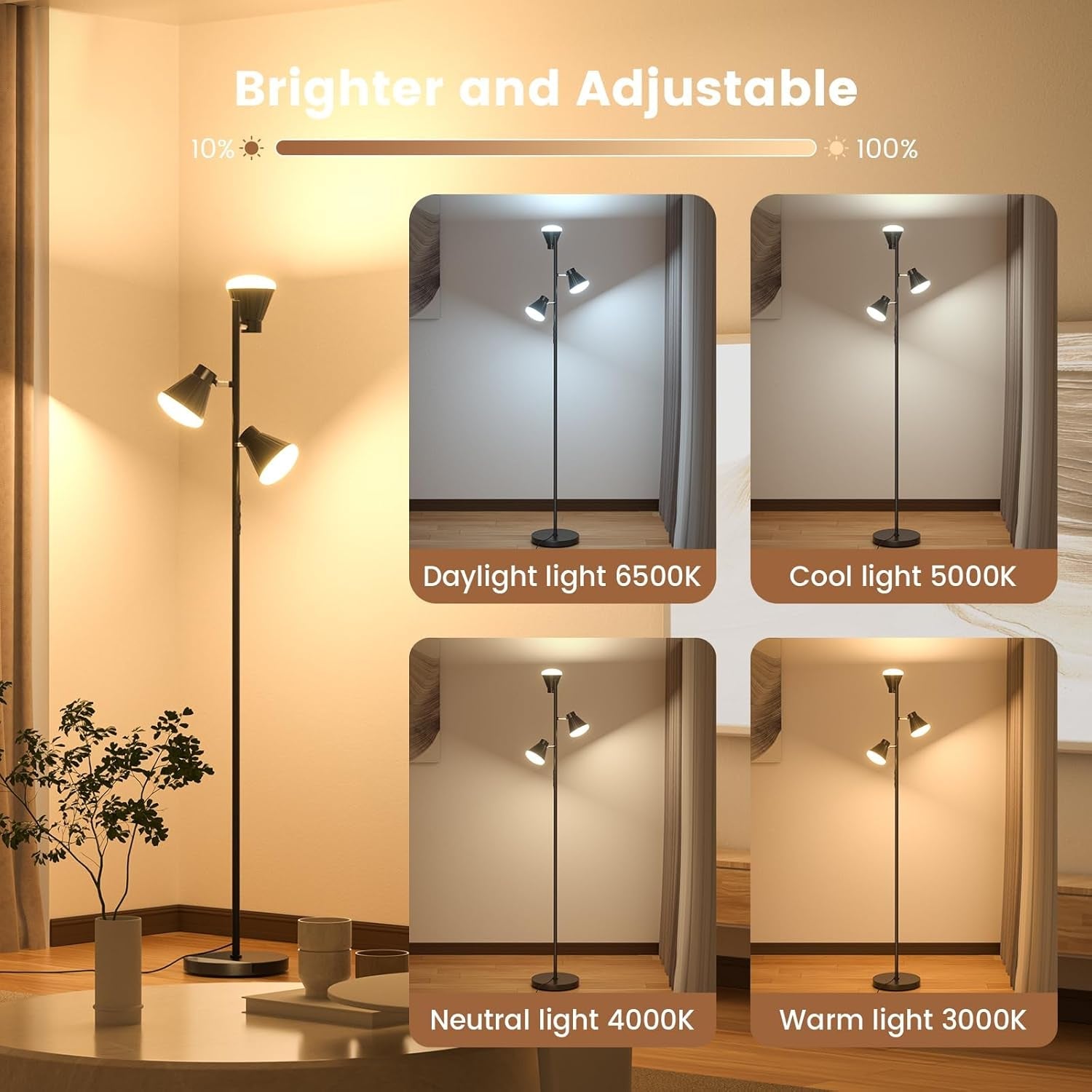36W LED Tree Standing Floor Lamp With Remote Dimmable